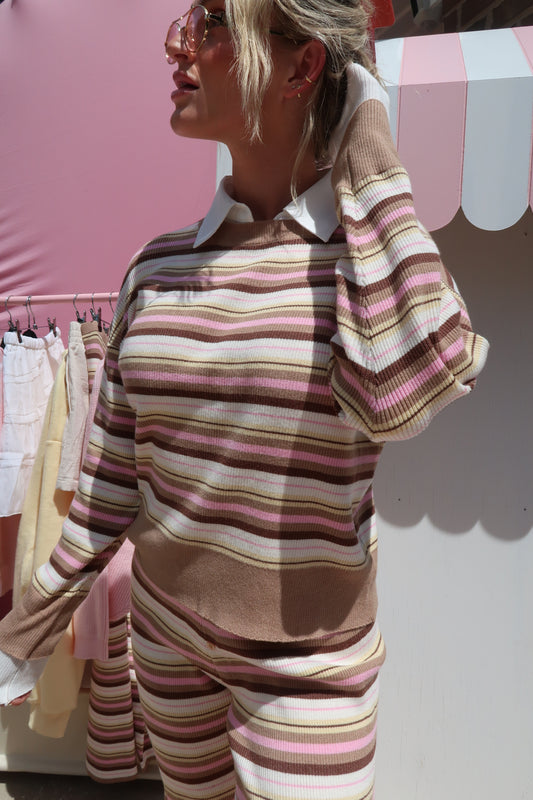 Coastal Candy Knit Top- Brown