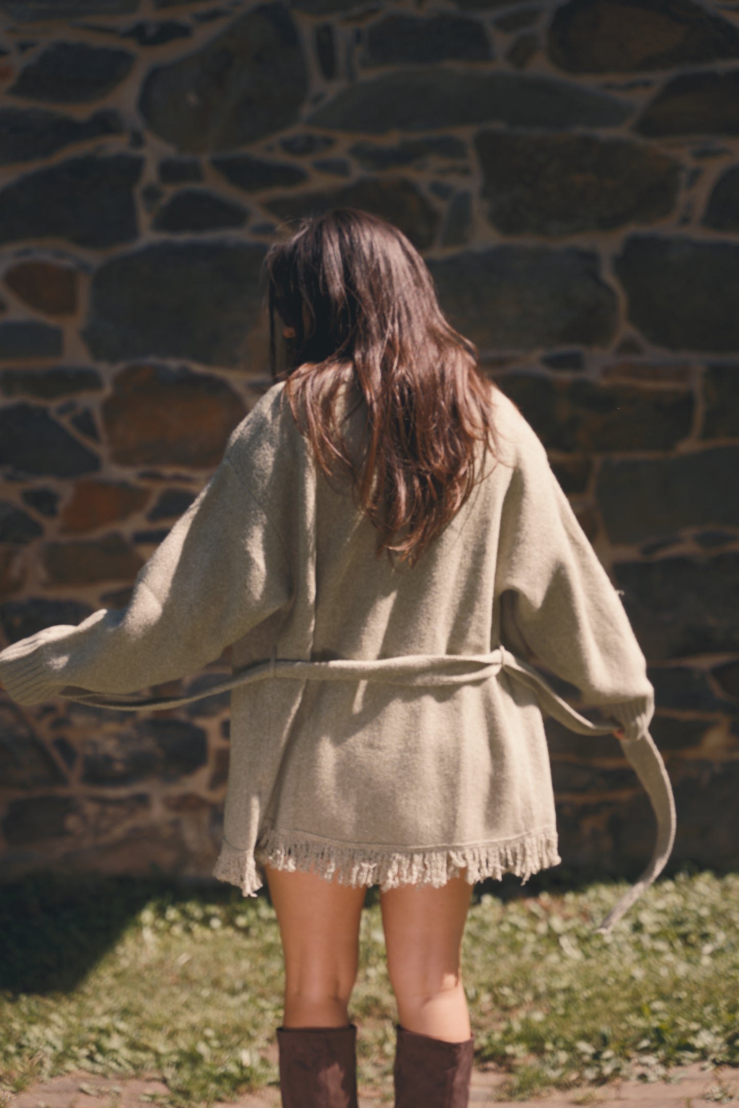 Moss Fringe Belted Cardigan