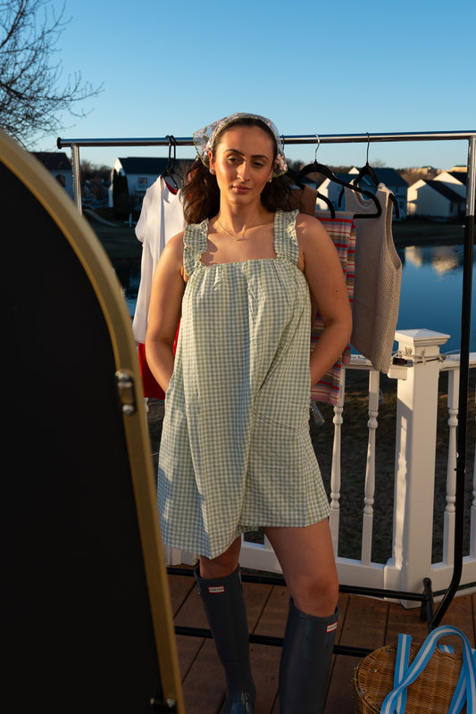 Garden Picnic Dress- Sage White