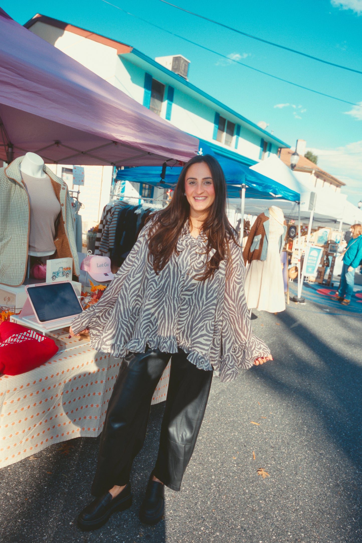 Zebra Ruffle Top- Cream