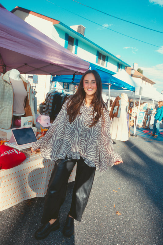 Zebra Ruffle Top- Cream