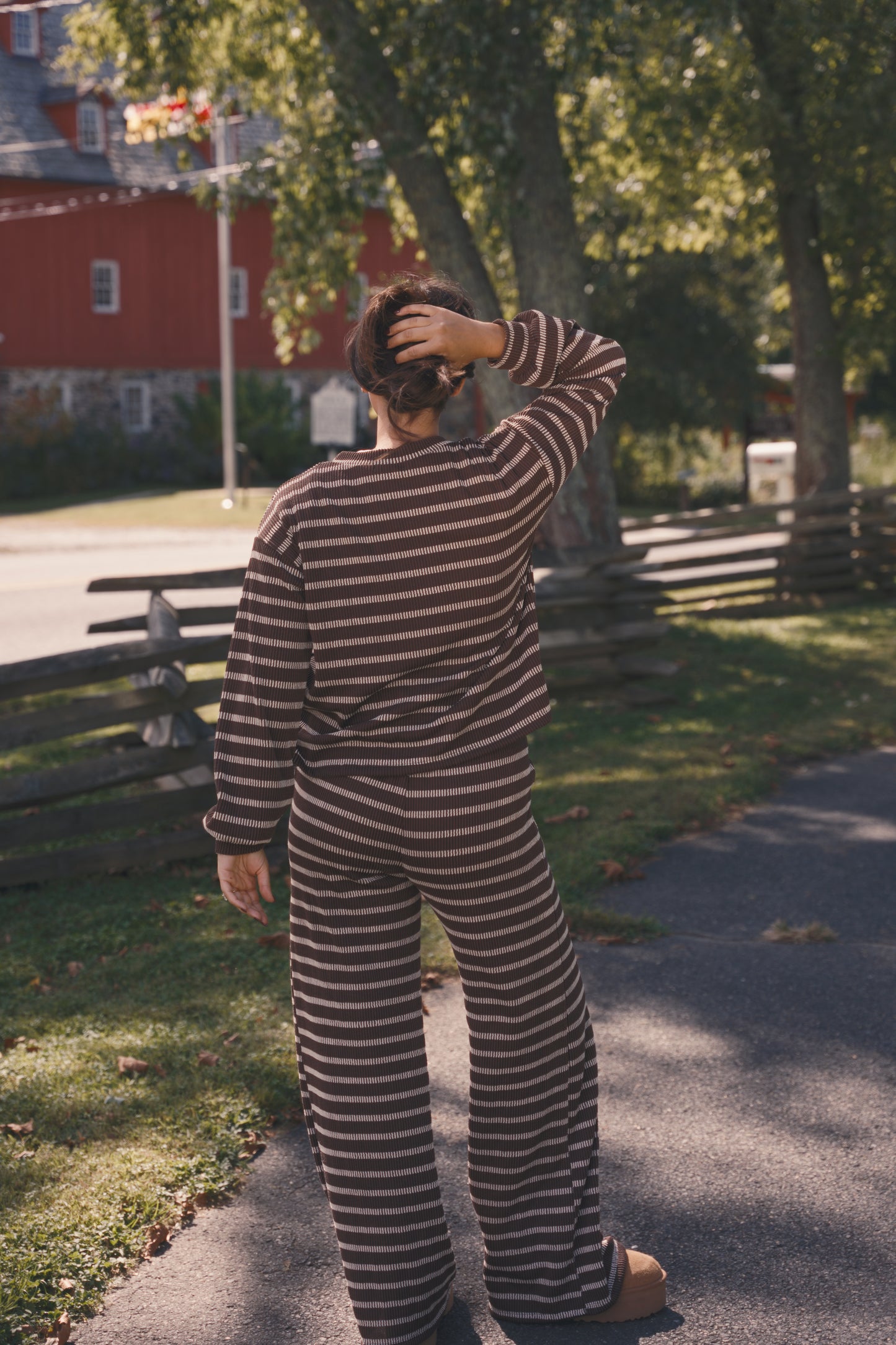 Daily Grind Stripe Set- Brown + Cream