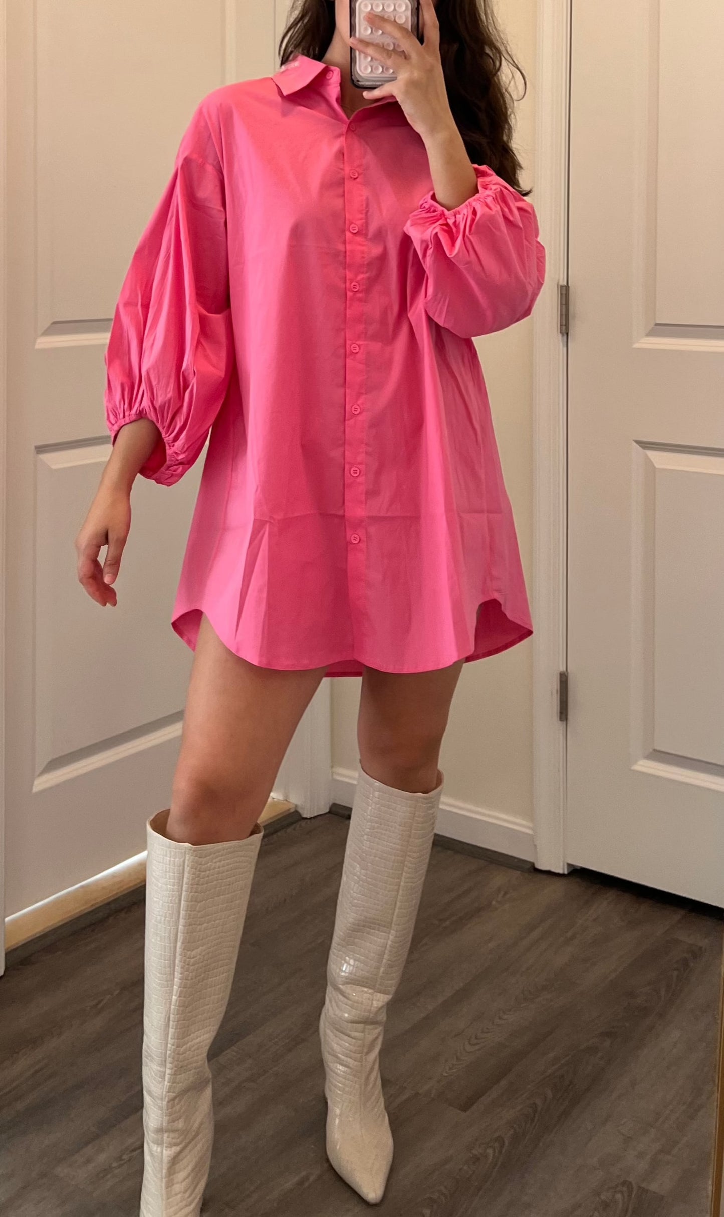 Button Front Mini Shirt Dress