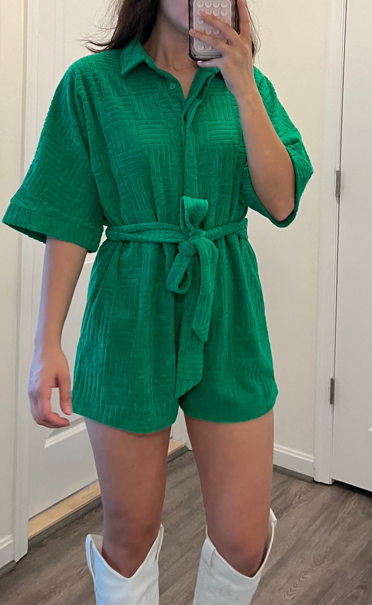 Green Terry Cloth Romper