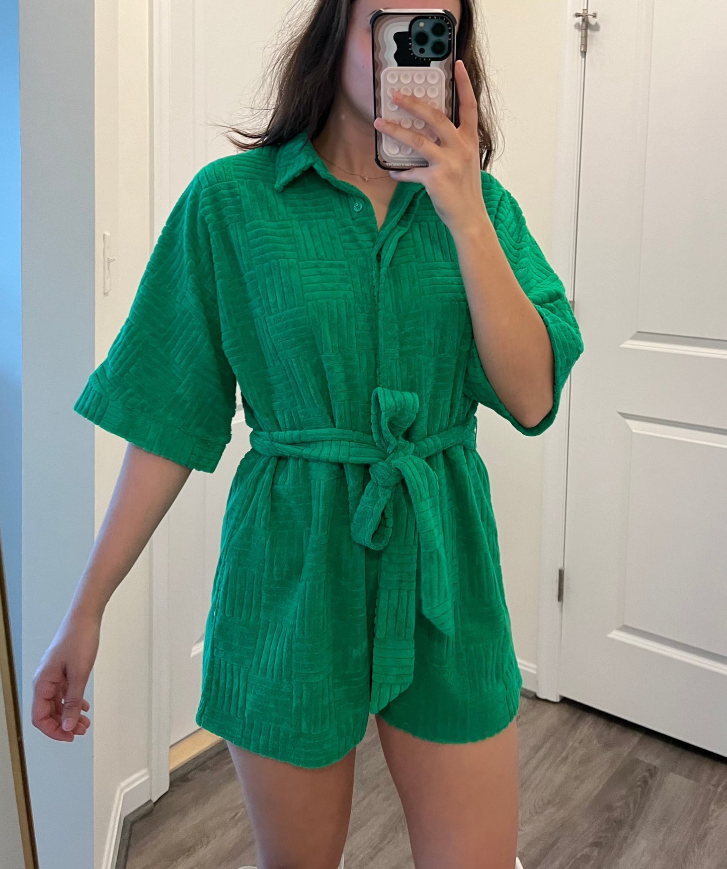 Green Terry Cloth Romper