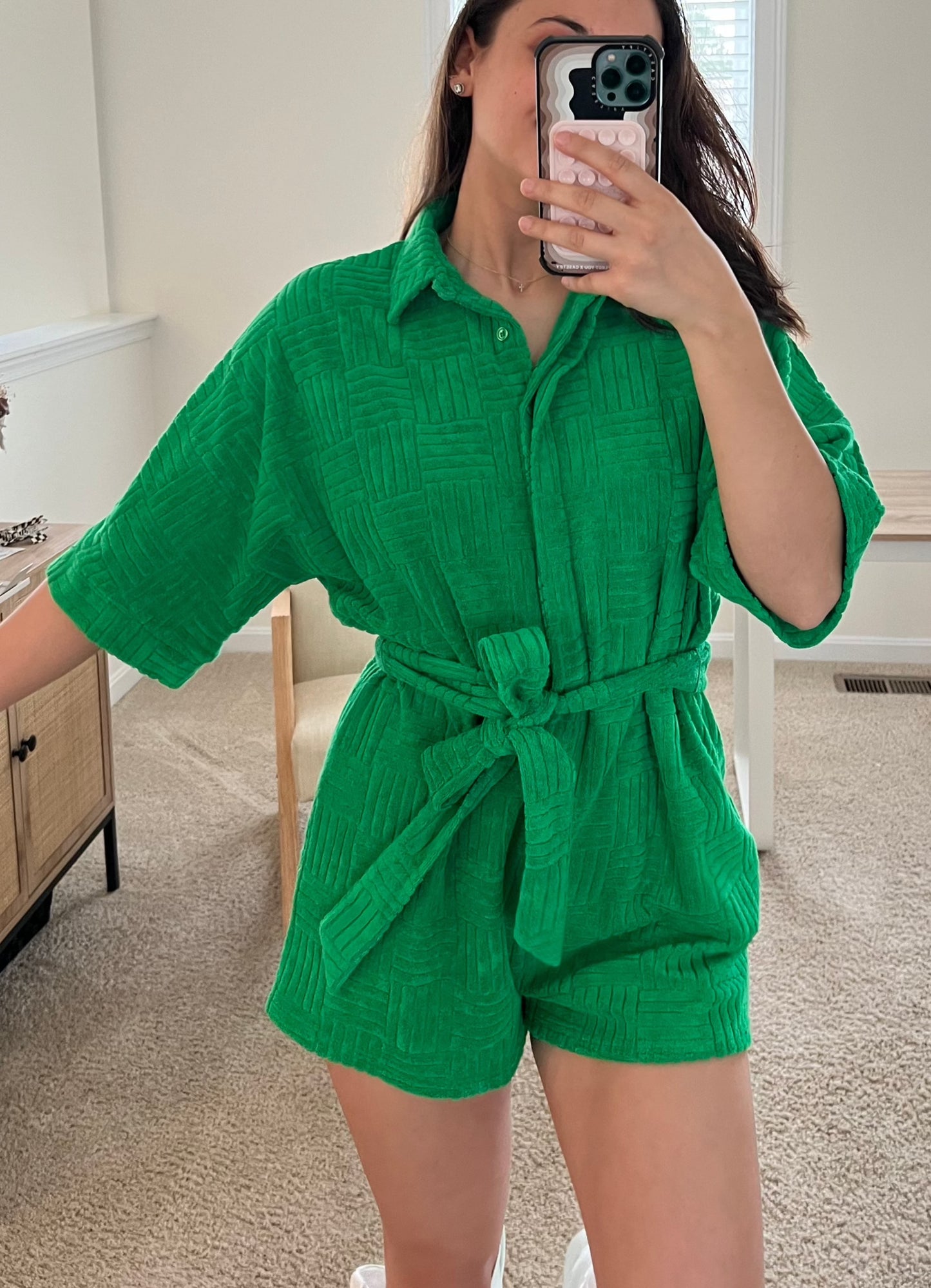 Green Terry Cloth Romper